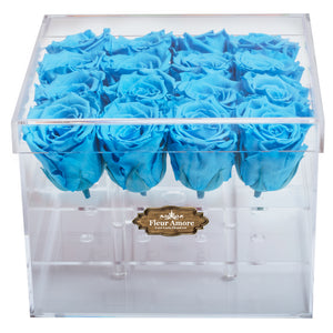 BLUE PRESERVED ROSES | MEDIUM ACRYLIC ROSE BOX