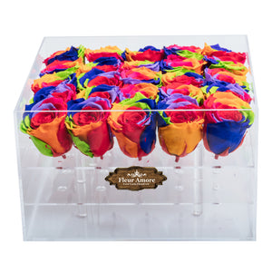 RAINBOW COLOR PRESERVED ROSES | LARGE ACRYLIC ROSE BOX