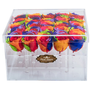 RAINBOW COLOR PRESERVED ROSES | LARGE ACRYLIC ROSE BOX