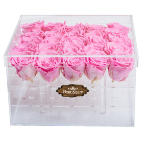 PINK COLOR PRESERVED ROSES | LARGE ACRYLIC ROSE BOX