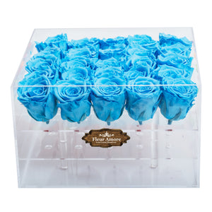 BLUE PRESERVED ROSES | LARGE ACRYLIC ROSE BOX