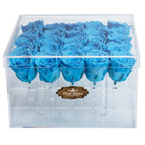 BLUE PRESERVED ROSES | LARGE ACRYLIC ROSE BOX