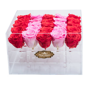 RED AND PINK PRESERVED ROSES | LARGE ACRYLIC ROSE BOX