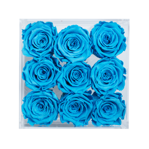 BLUE PRESERVED ROSES | SMALL ACRYLIC ROSE BOX