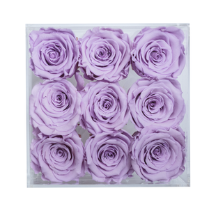 LIGHT PURPLE PRESERVED ROSES | SMALL ACRYLIC ROSE BOX