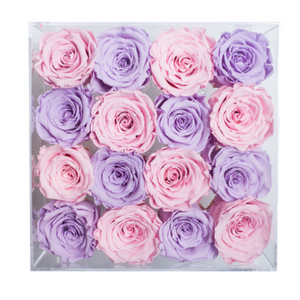 LIGHT PINK AND LIGHT PURPLE PRESERVED ROSES | MEDIUM ACRYLIC ROSE BOX