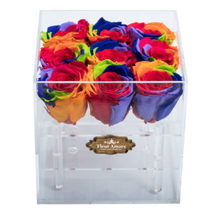 RAINBOW COLOR PRESERVED ROSES | SMALL ACRYLIC ROSE BOX