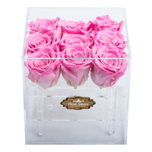 PINK COLOR PRESERVED ROSES | SMALL ACRYLIC ROSE BOX