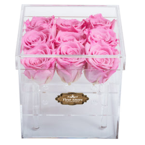 PINK COLOR PRESERVED ROSES | SMALL ACRYLIC ROSE BOX