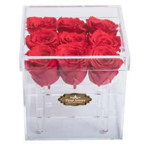 RED COLOR PRESERVED ROSES | SMALL ACRYLIC ROSE BOX