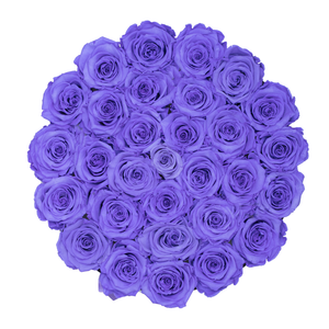 PURPLE PRESERVED ROSES | MEDIUM ROUND WHITE HUGGY ROSE BOX