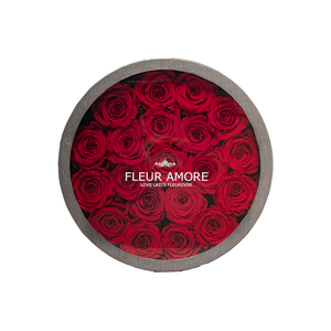 RED PRESERVED ROSES | MEDIUM ROUND CLASSIC GREY BOX