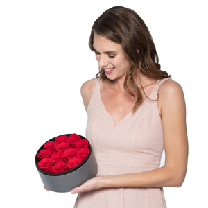 RED PRESERVED ROSES | SMALL ROUND CLASSIC GREY BOX