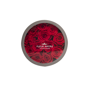 RED PRESERVED ROSES | SMALL ROUND CLASSIC GREY BOX