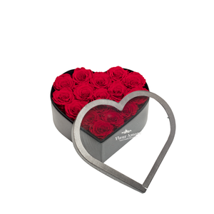 RED PRESERVED ROSES | MEDIUM HEART CLASSIC GREY BOX