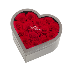 RED PRESERVED ROSES | MEDIUM HEART CLASSIC GREY BOX