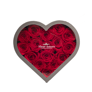 RED PRESERVED ROSES | MEDIUM HEART CLASSIC GREY BOX