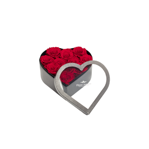 RED PRESERVED ROSES | SMALL HEART CLASSIC GREY BOX