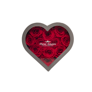 RED PRESERVED ROSES | SMALL HEART CLASSIC GREY BOX