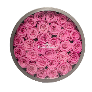 RED PRESERVED ROSES | LARGE ROUND CLASSIC GREY BOX