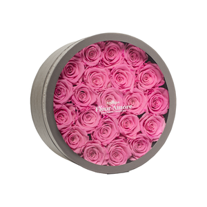 PINK PRESERVED ROSES | MEDIUM ROUND CLASSIC GREY BOX