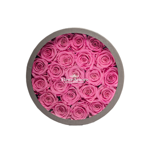 PINK PRESERVED ROSES | MEDIUM ROUND CLASSIC GREY BOX