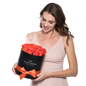 Orange Preserved Roses | Small Round Black Huggy Rose Box