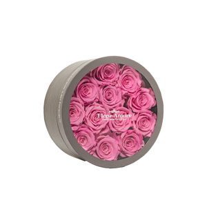 PINK PRESERVED ROSES | SMALL ROUND CLASSIC GREY BOX