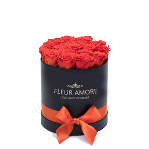 Orange Preserved Roses | Small Round Black Huggy Rose Box