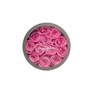 PINK PRESERVED ROSES | SMALL ROUND CLASSIC GREY BOX