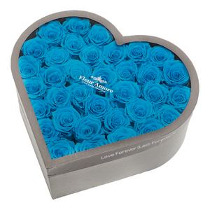 BLUE PRESERVED ROSES | LARGE HEART CLASSIC GREY BOX