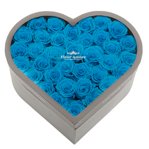 BLUE PRESERVED ROSES | LARGE HEART CLASSIC GREY BOX