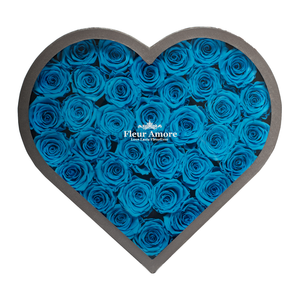 BLUE PRESERVED ROSES | LARGE HEART CLASSIC GREY BOX