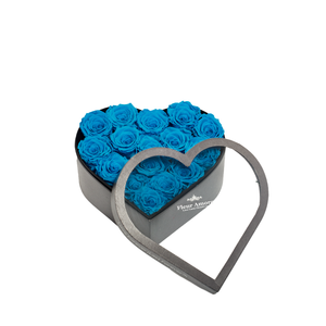 BLUE PRESERVED ROSES | MEDIUM HEART CLASSIC GREY BOX