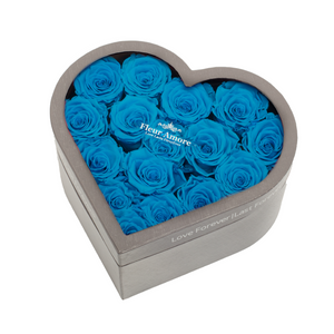 BLUE PRESERVED ROSES | MEDIUM HEART CLASSIC GREY BOX