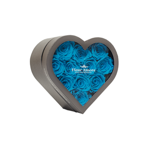 BLUE PRESERVED ROSES | SMALL HEART CLASSIC GREY BOX