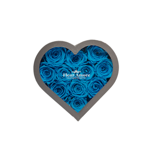 BLUE PRESERVED ROSES | SMALL HEART CLASSIC GREY BOX