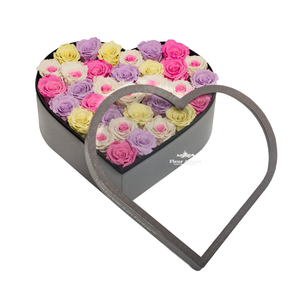 CANDY MIX PRESERVED ROSES | LARGE HEART CLASSIC GREY BOX