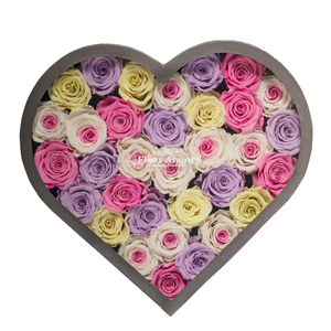 CANDY MIX PRESERVED ROSES | LARGE HEART CLASSIC GREY BOX