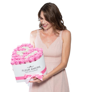 Rose Number "21" Pink and White Preserved Roses | Heart White Huggy Rose Box