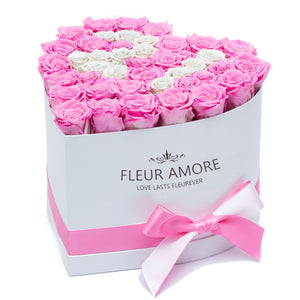 Rose Number "21" Pink and White Preserved Roses | Heart White Huggy Rose Box