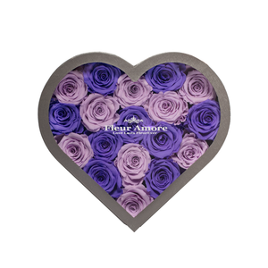 PURPLE & LIGHT PURPLE PRESERVED ROSES | MEDIUM HEART CLASSIC GREY BOX