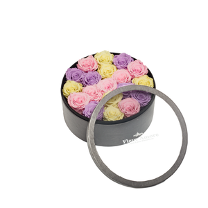 CANDY PRESERVED ROSES | MEDIUM ROUND CLASSIC GREY BOX