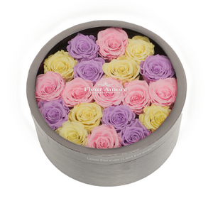 CANDY PRESERVED ROSES | MEDIUM ROUND CLASSIC GREY BOX