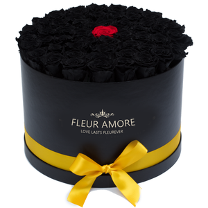 Black & Red Preserved Roses | Large Round Black Huggy Rose Box