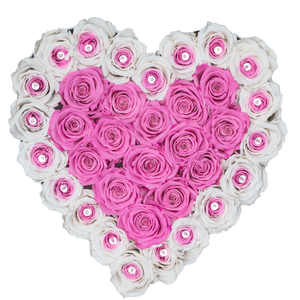 Special Pink and White Preserved Roses | Heart White Huggy Rose Box