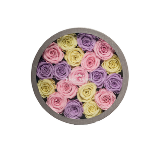 CANDY PRESERVED ROSES | MEDIUM ROUND CLASSIC GREY BOX