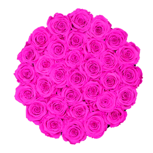 Hot Pink Preserved Roses | Medium Round White Huggy Rose Box