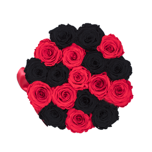 Black & Red Preserved Roses | Small Round Black Huggy Rose Box