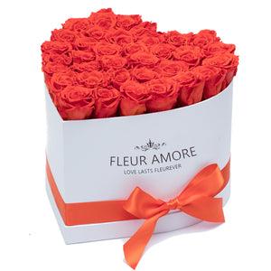 Orange Preserved Roses | Heart White Huggy Rose Box